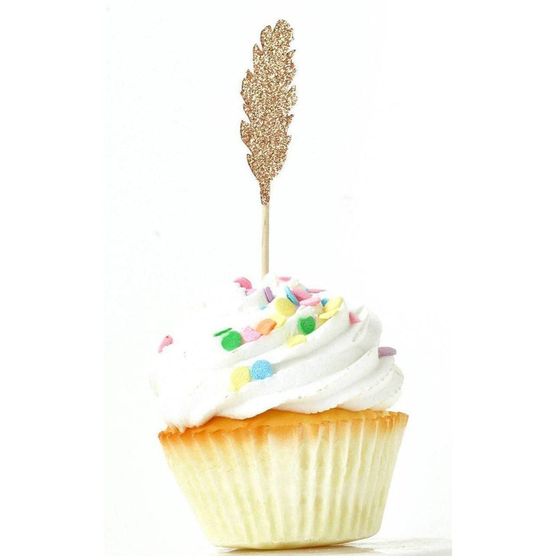 Feather Rose Gold Glitter Cupcake Toppers, Cake & Cupcake Toppers, Jamboree 
