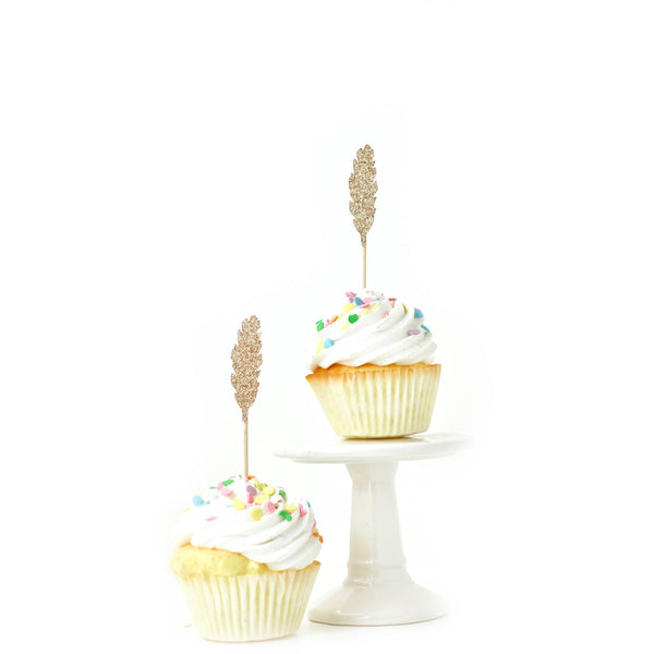 Feather Rose Gold Glitter Cupcake Toppers, Cake & Cupcake Toppers, Jamboree 