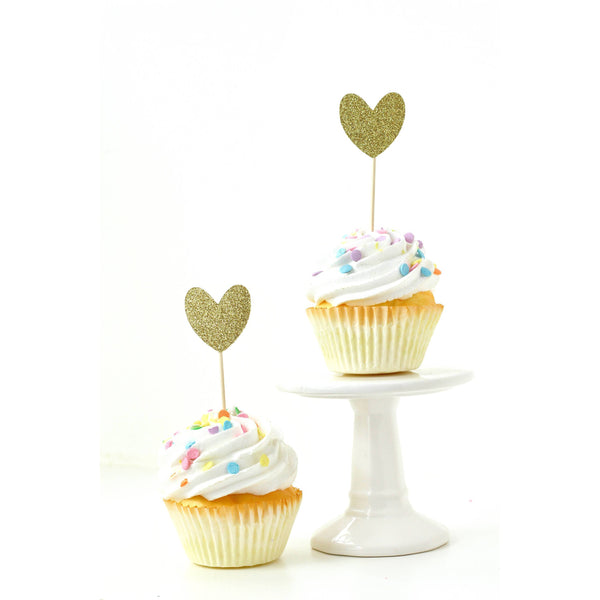 Heart Gold Glitter Cupcake Toppers, Cake & Cupcake Toppers, Jamboree 