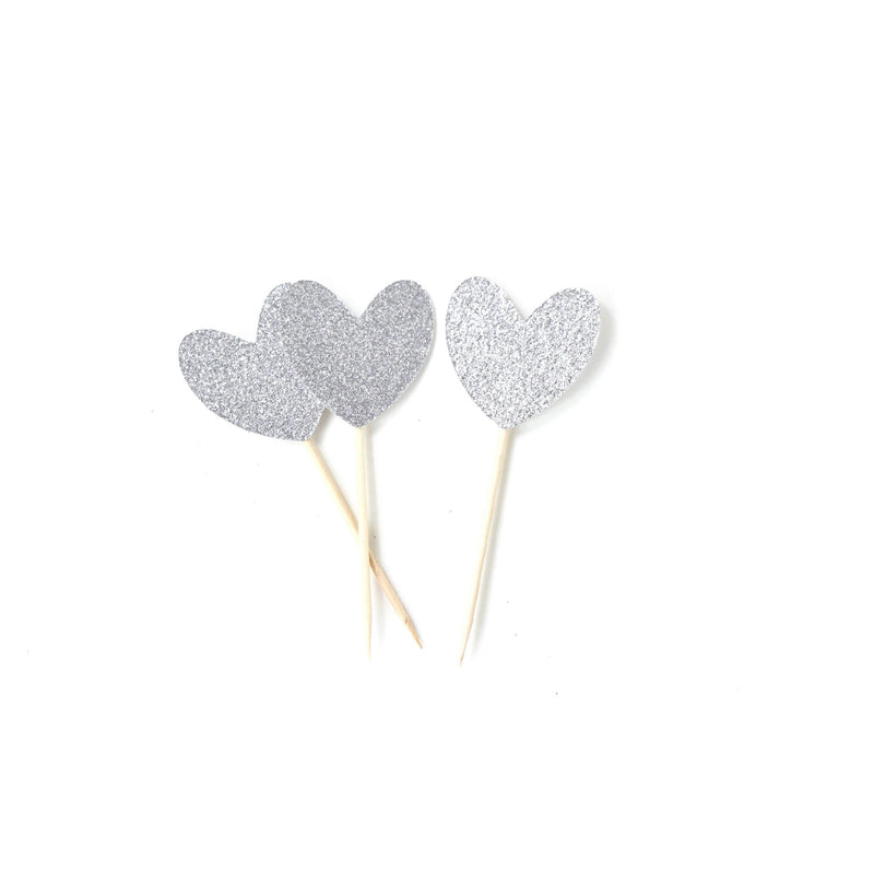 Heart Silver Glitter Cupcake Toppers, Cake & Cupcake Toppers, Jamboree 