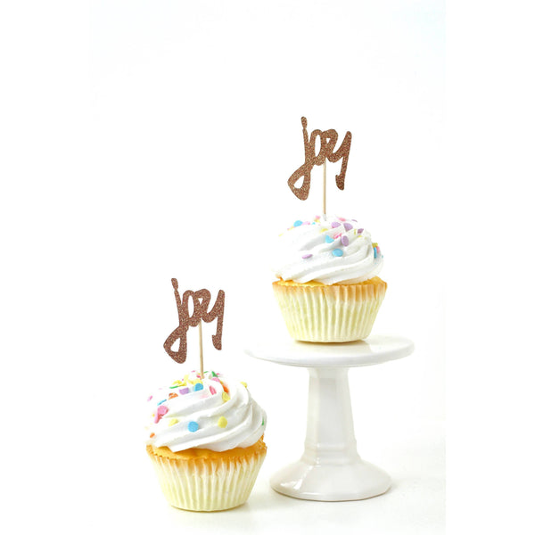 Joy Rose Gold Glitter Cupcake Toppers, Cake & Cupcake Toppers, Jamboree 
