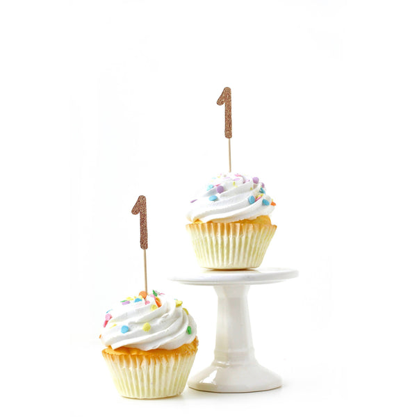 Number 1 Rose Gold Glitter Cupcake Toppers, Cake & Cupcake Toppers, Jamboree 