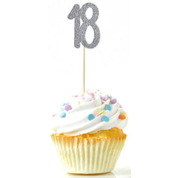 Number 18 Silver Glitter Cupcake Toppers, Cake & Cupcake Toppers, Jamboree 