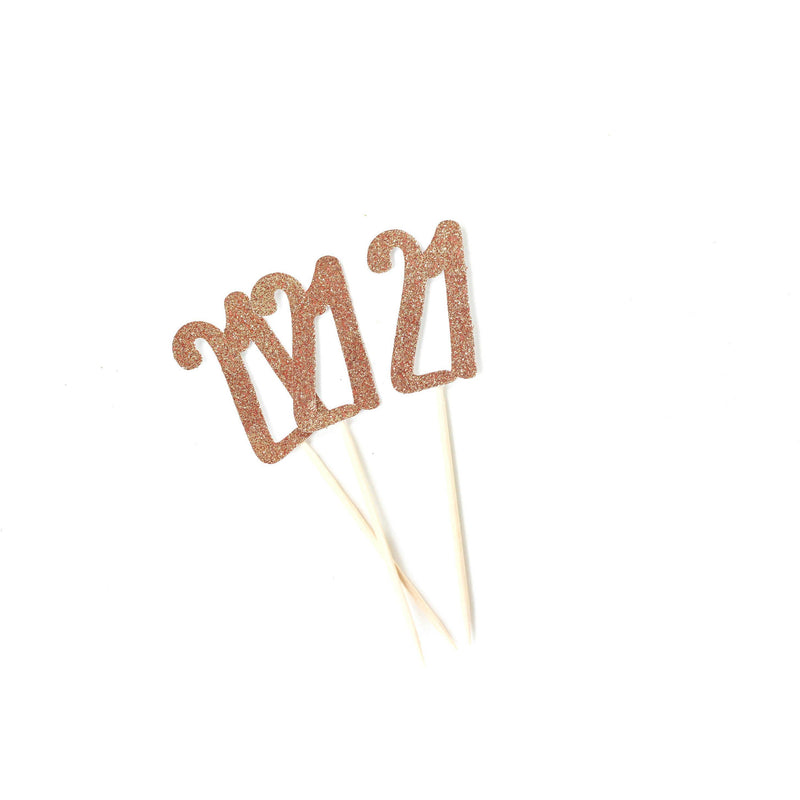 Number 21 Rose Gold Glitter Cupcake Toppers, Cake & Cupcake Toppers, Jamboree 