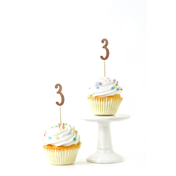 Number 3 Rose Gold Glitter Cupcake Toppers, Cake & Cupcake Toppers, Jamboree 
