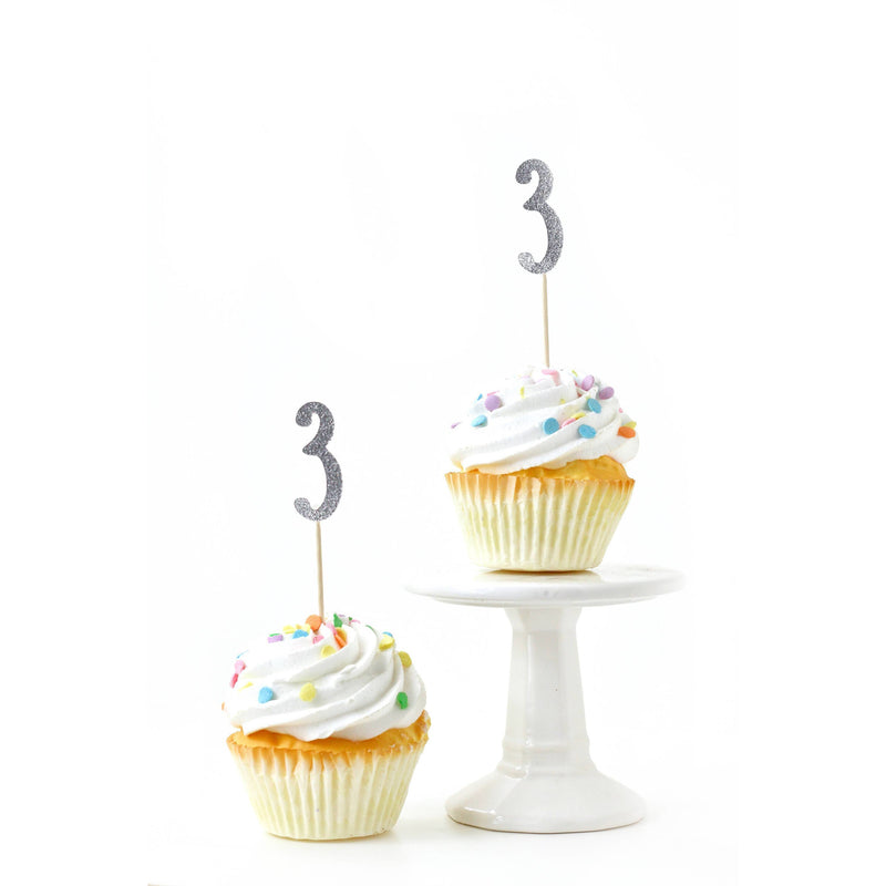 Number 3 Silver Glitter Cupcake Toppers, Cake & Cupcake Toppers, Jamboree 