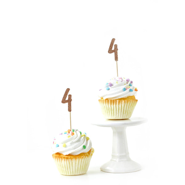 Number 4 Rose Gold Glitter Cupcake Topper, Cake & Cupcake Toppers, Jamboree 