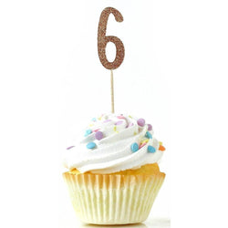 Number 6 Rose Gold Glitter Cupcake Toppers, Cake & Cupcake Toppers, Jamboree 