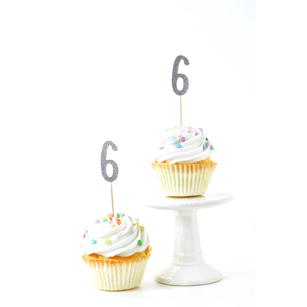 Number 6 Silver Glitter Cupcake Toppers, Cake & Cupcake Toppers, Jamboree 
