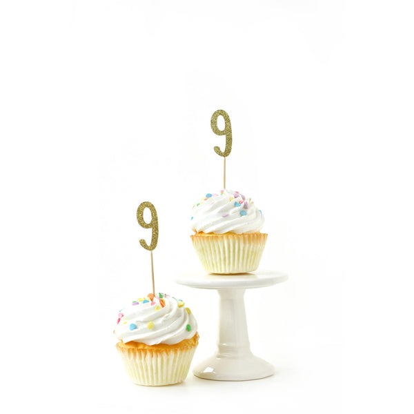 Number 9 Gold Glitter Cupcake Toppers, Cake & Cupcake Toppers, Jamboree 
