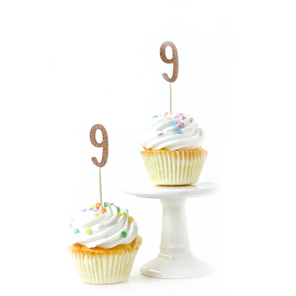 Number 9 Rose Gold Glitter Cupcake Toppers, Cake & Cupcake Toppers, Jamboree 