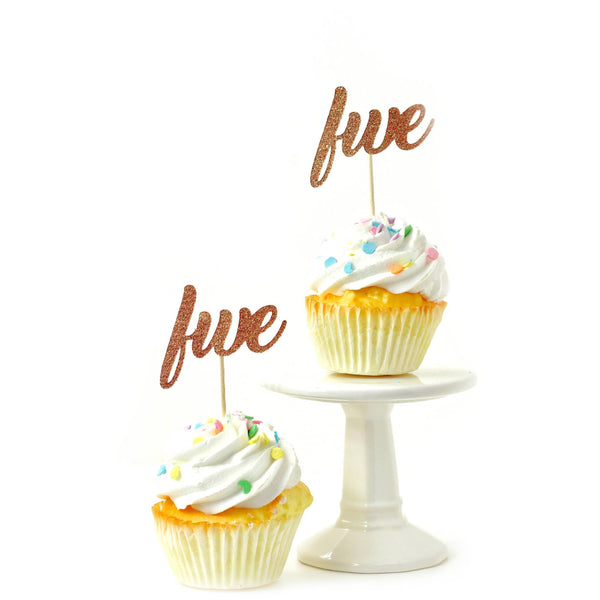 Number Five Rose Gold Glitter Cupcake Toppers, Cake & Cupcake Toppers, Jamboree 