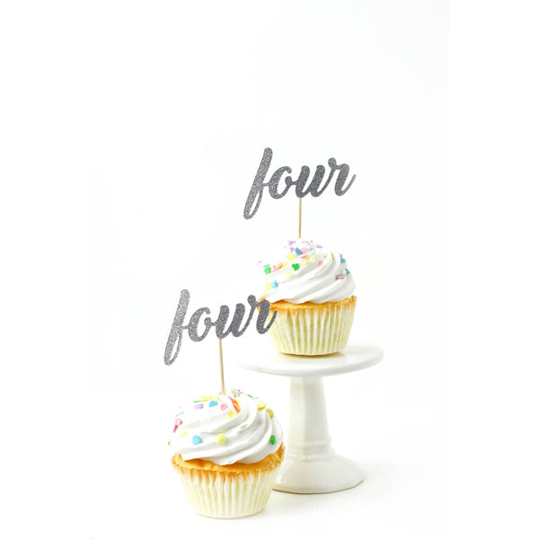 Number Four Silver Glitter Cupcake Toppers, Cake & Cupcake Toppers, Jamboree 