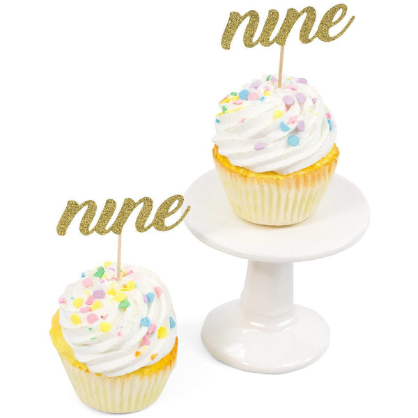 Number Nine Gold Glitter Cupcake Toppers, Cake & Cupcake Toppers, Jamboree 