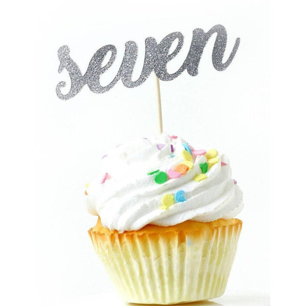 Number Seven Silver Glitter Cupcake Toppers, Cake & Cupcake Toppers, Jamboree 