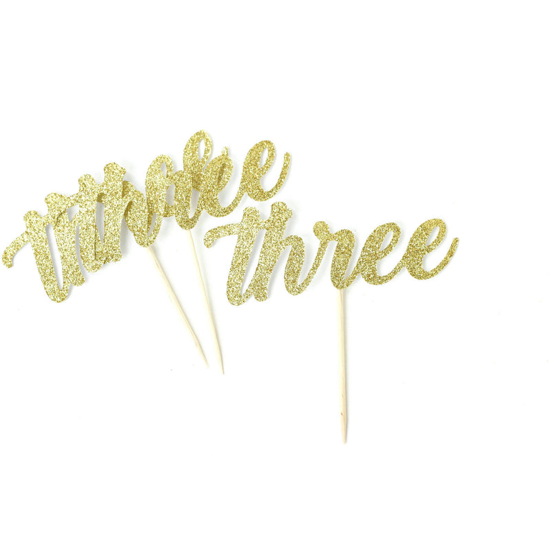 Number Three Gold Glitter Cupcake Toppers, Cake & Cupcake Toppers, Jamboree 