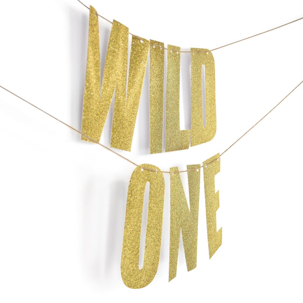 Gold "WILD ONE" Glitter Banner, Banners & Backdrops, Jamboree 