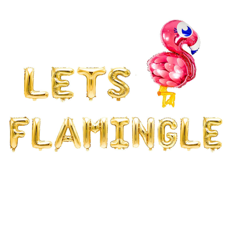 Rose Gold "Lets Flamingle" Balloon Banner - 16" Letter Balloons - Rose Gold - Bachelorette Bash, Flamingo Party, Tropical, Final Flamingle, , Jamboree 