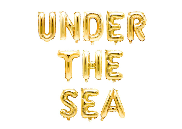 Gold "Under the Sea" Balloon Banner - 16" Letter Balloons - Gold - Mermaid Theme Birthday, Nautical Party Backdrop, Little Mermaid Party, , Jamboree 