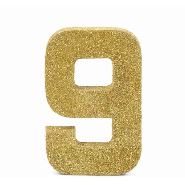 8" Gold Glitter Number 9, Large Glitter Numbers, Jamboree 