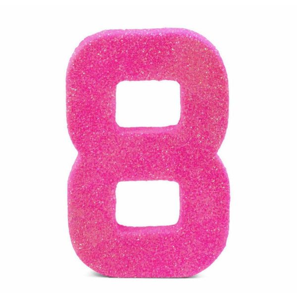 8" Hot Pink Glitter Number 8, Large Glitter Numbers, Jamboree 
