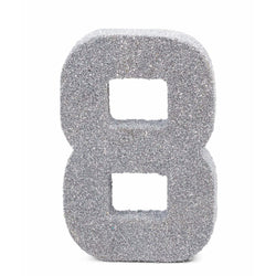 8" Silver Glitter Number 8, Large Glitter Numbers, Jamboree 