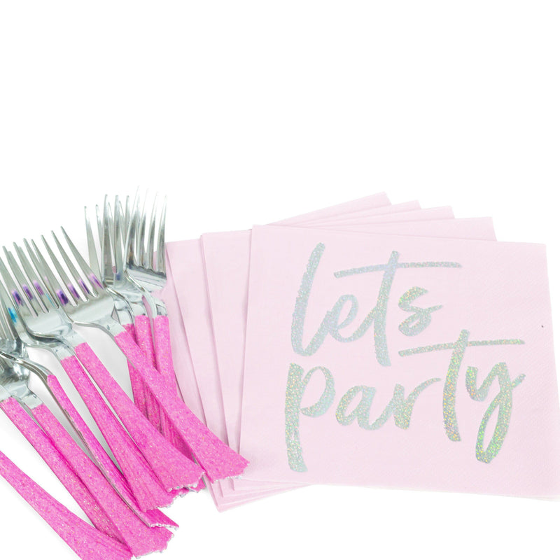 8pc Pink 'Let's Party' Napkin, Tableware, Jamboree 