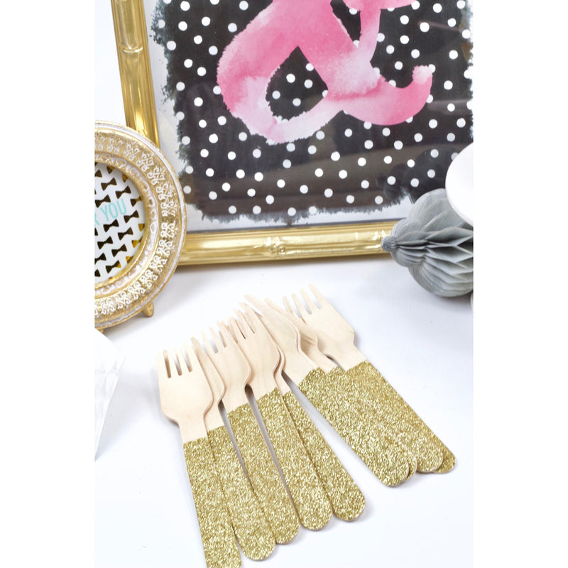 Gold Glittered Wood Fork, Tableware, Jamboree 