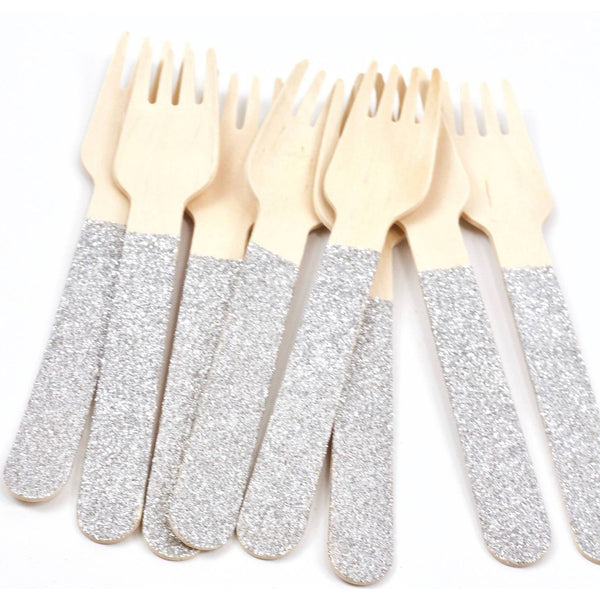 Silver Glittered Wood Fork, Tableware, Jamboree 