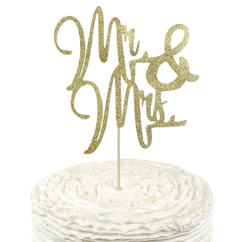 Gold Glitter 'Mr & Mrs' Cake Topper