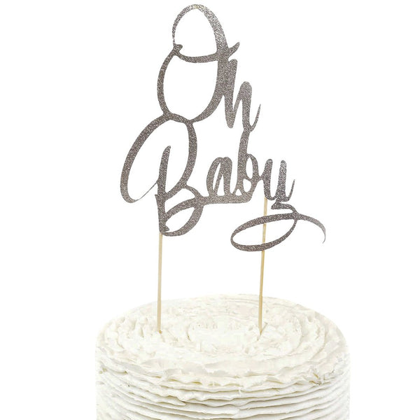 Silver Glitter 'Oh Baby' Cake Topper, Cake & Cupcake Toppers, Jamboree 