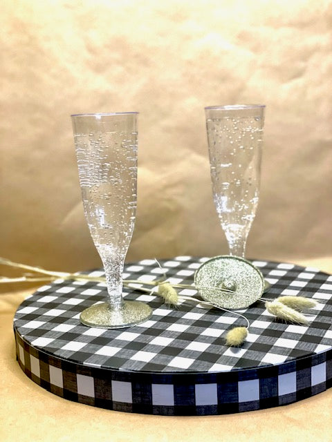 15+ Glitter Flutes - White Gold Sparkle Disposable Champagne Flutes - Decorative Drinks, Glittered Plastic Flutes, Table Settings, Wedding
