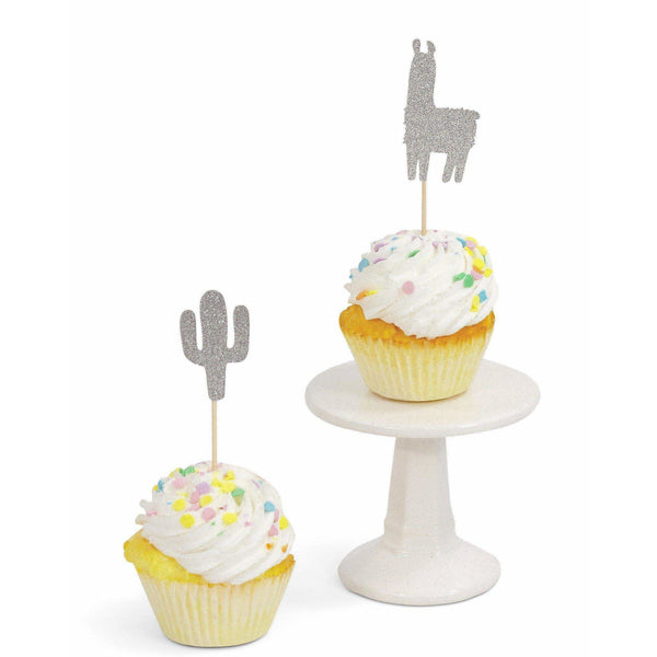 Cactus Llama Silver Glitter Cupcake Toppers, Cake & Cupcake Toppers, Jamboree 