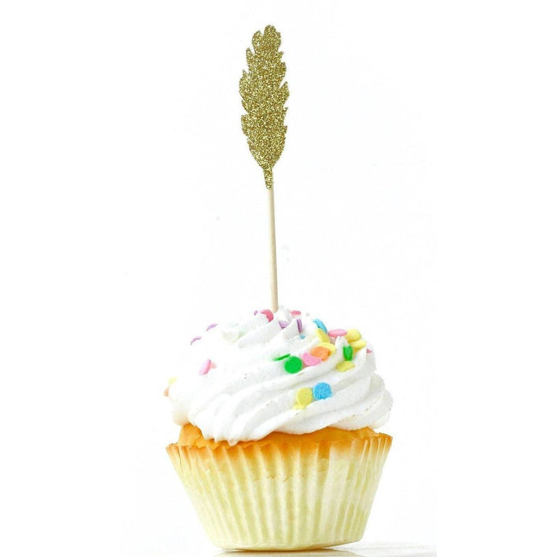 Feather Gold Glitter Cupcake Toppers, Cake & Cupcake Toppers, Jamboree 