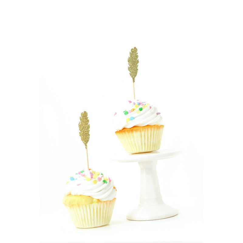 Feather Gold Glitter Cupcake Toppers, Cake & Cupcake Toppers, Jamboree 