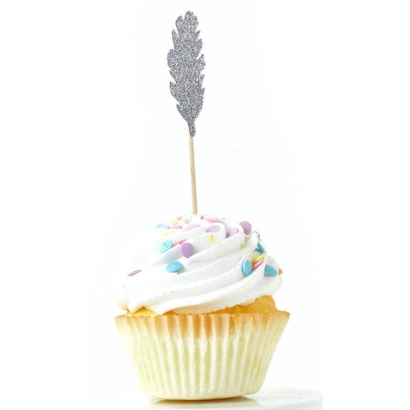 Feather Silver Glitter Cupcake Toppers, Cake & Cupcake Toppers, Jamboree 