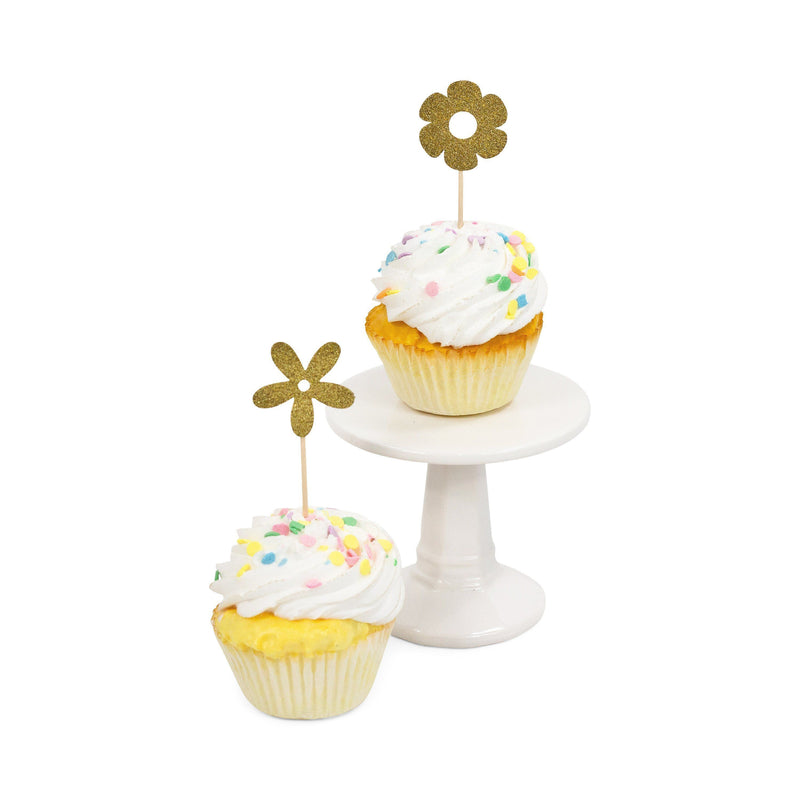 Flower Gold Glitter Cupcake Toppers, Cake & Cupcake Toppers, Jamboree 