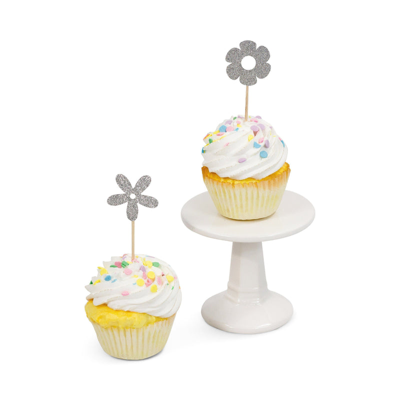 Flower Silver Glitter Cupcake Toppers, Cake & Cupcake Toppers, Jamboree 