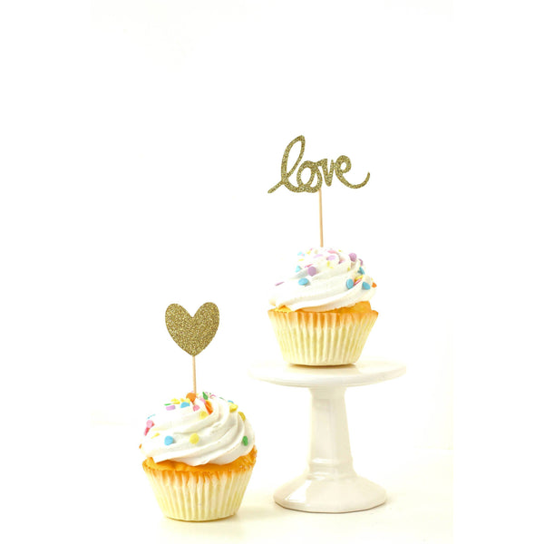 Heart/Love Gold Glitter Cupcake Toppers, Cake & Cupcake Toppers, Jamboree 