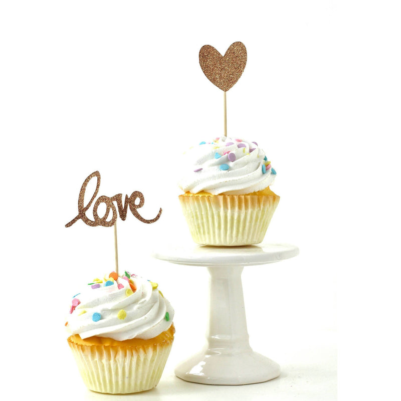 Heart/Love Rose Gold Glitter Cupcake Toppers, Cake & Cupcake Toppers, Jamboree 