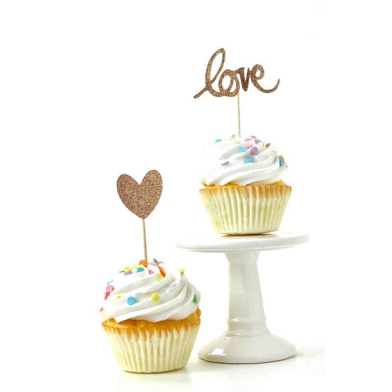 Heart/Love Rose Gold Glitter Cupcake Toppers, Cake & Cupcake Toppers, Jamboree 