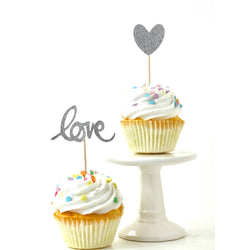 Heart/Love Silver Glitter Cupcake Toppers, Cake & Cupcake Toppers, Jamboree 