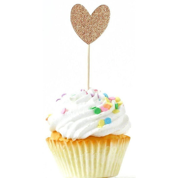 Heart Rose Gold Glitter Cupcake Toppers, Cake & Cupcake Toppers, Jamboree 