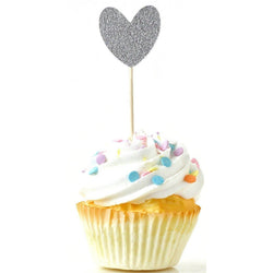 Heart Silver Glitter Cupcake Toppers, Cake & Cupcake Toppers, Jamboree 