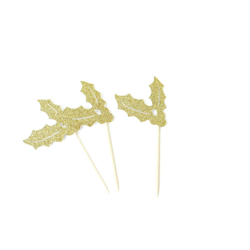 Holly Gold Glitter Cupcake Toppers, Cake & Cupcake Toppers, Jamboree 