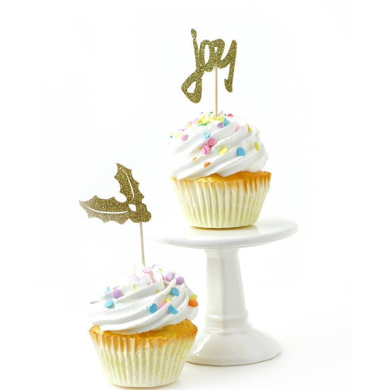 Holly/Joy Gold Glitter Cupcake Topper, Cake & Cupcake Toppers, Jamboree 