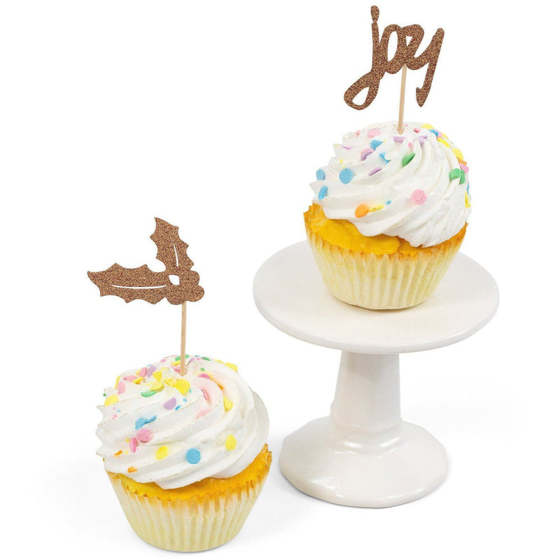 Holly/Joy Rose Gold Glitter Cupcake Toppers, Cake & Cupcake Toppers, Jamboree 