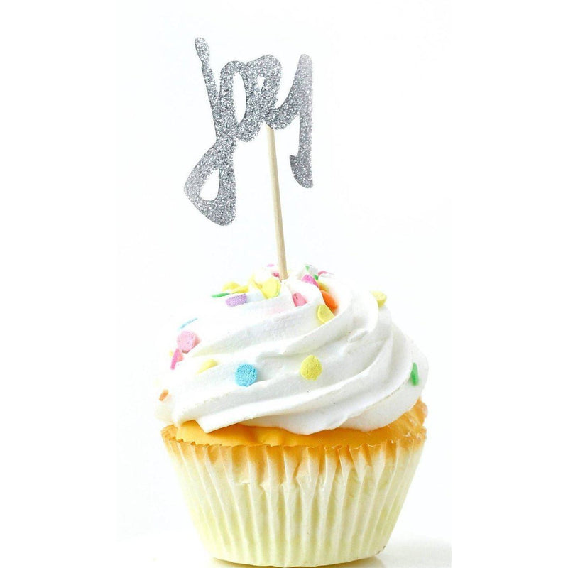 Joy Silver Glitter Cupcake Toppers, Cake & Cupcake Toppers, Jamboree 