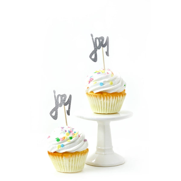 Joy Silver Glitter Cupcake Toppers, Cake & Cupcake Toppers, Jamboree 