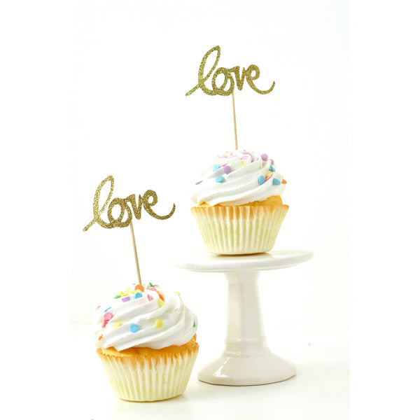Love Gold Glitter Cupcake Toppers, Cake & Cupcake Toppers, Jamboree 